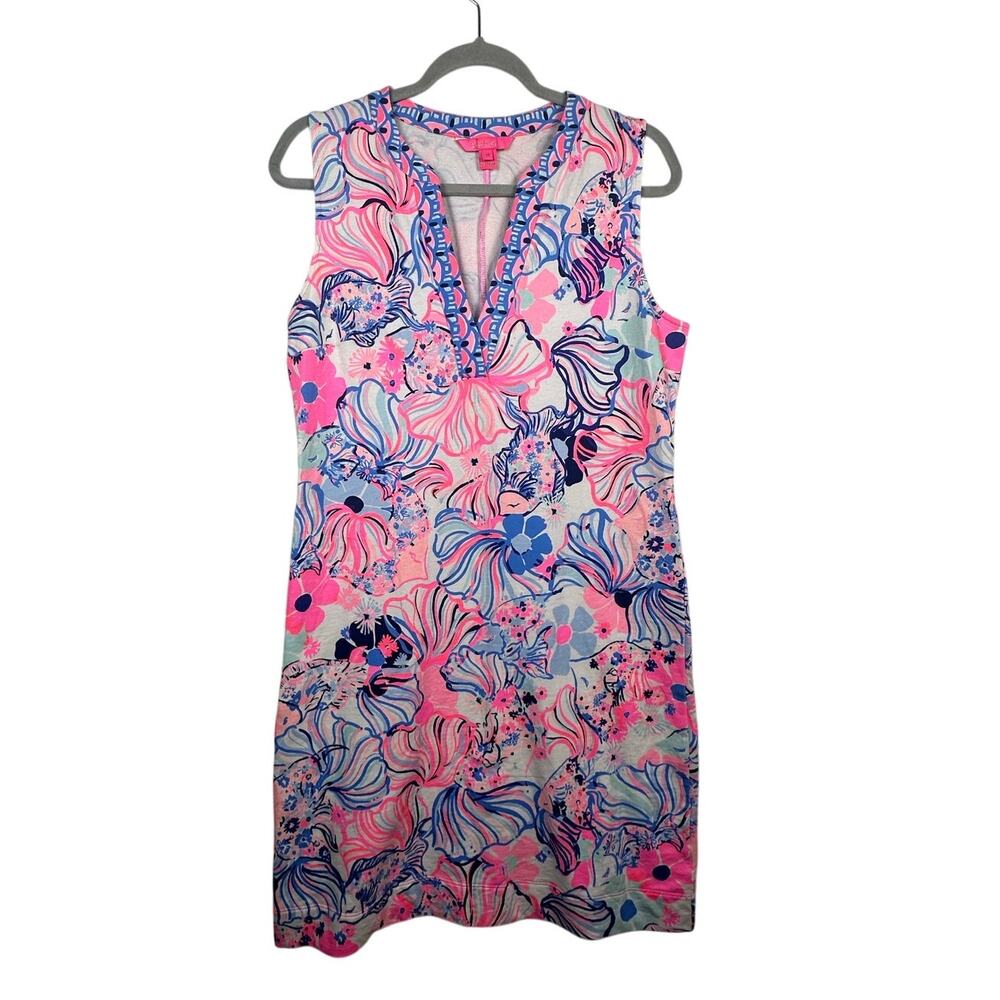 Lilly Pulitzer Camari Sheath Dress Women Medium Pink Make A Splash EUC Cotton